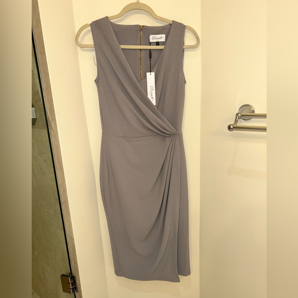 Closet Gray Asymmetrical Ruched Midi Dress